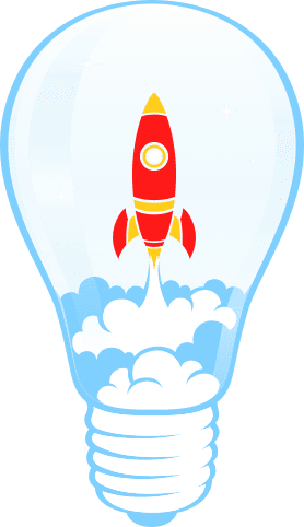 Imagine Monkey’s upright rocket and lightbulb illustration